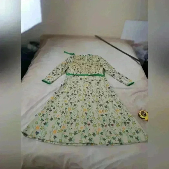 GOLDWORM Wool Knit Vintage Dress Metallic Green Floral Size S - Picture 12 of 15